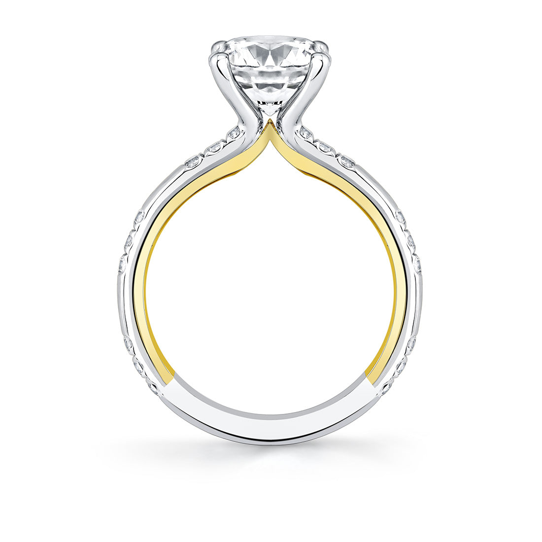 Iconelle Flush Set Diamond Trios Two Tone Engagement Ring - Zelda