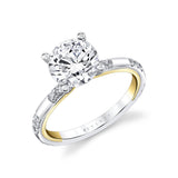 Iconelle Flush Set Diamond Trios Two Tone Engagement Ring - Zelda