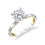 Iconelle Flush Set Shell Tip Diamond Duos Two Tone Engagement Ring - Indie