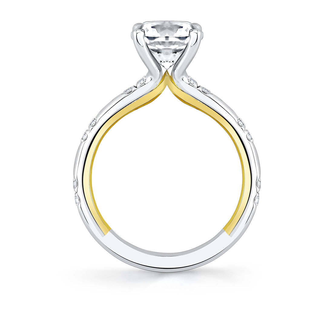 Iconelle Flush Set Shell Tip Diamond Duos Two Tone Engagement Ring - Indie