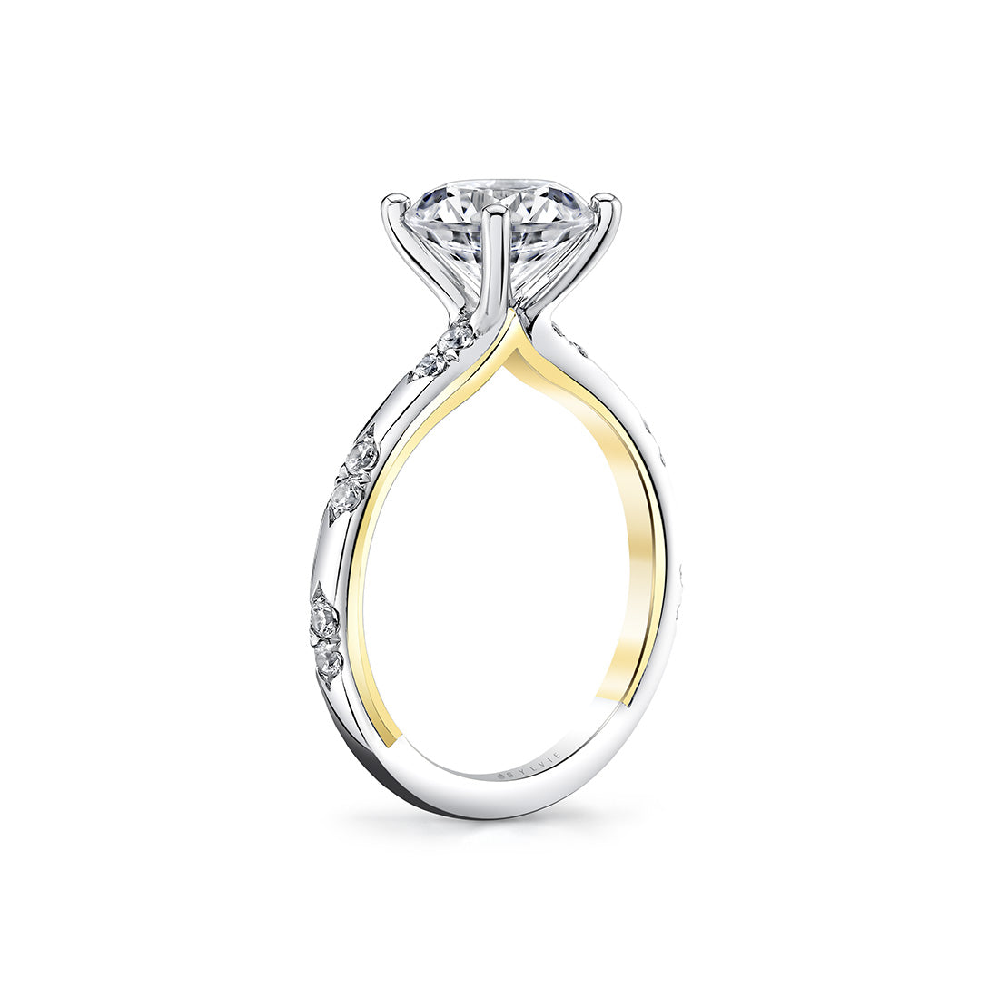 Iconelle Flush Set Shell Tip Diamond Duos Two Tone Engagement Ring - Indie