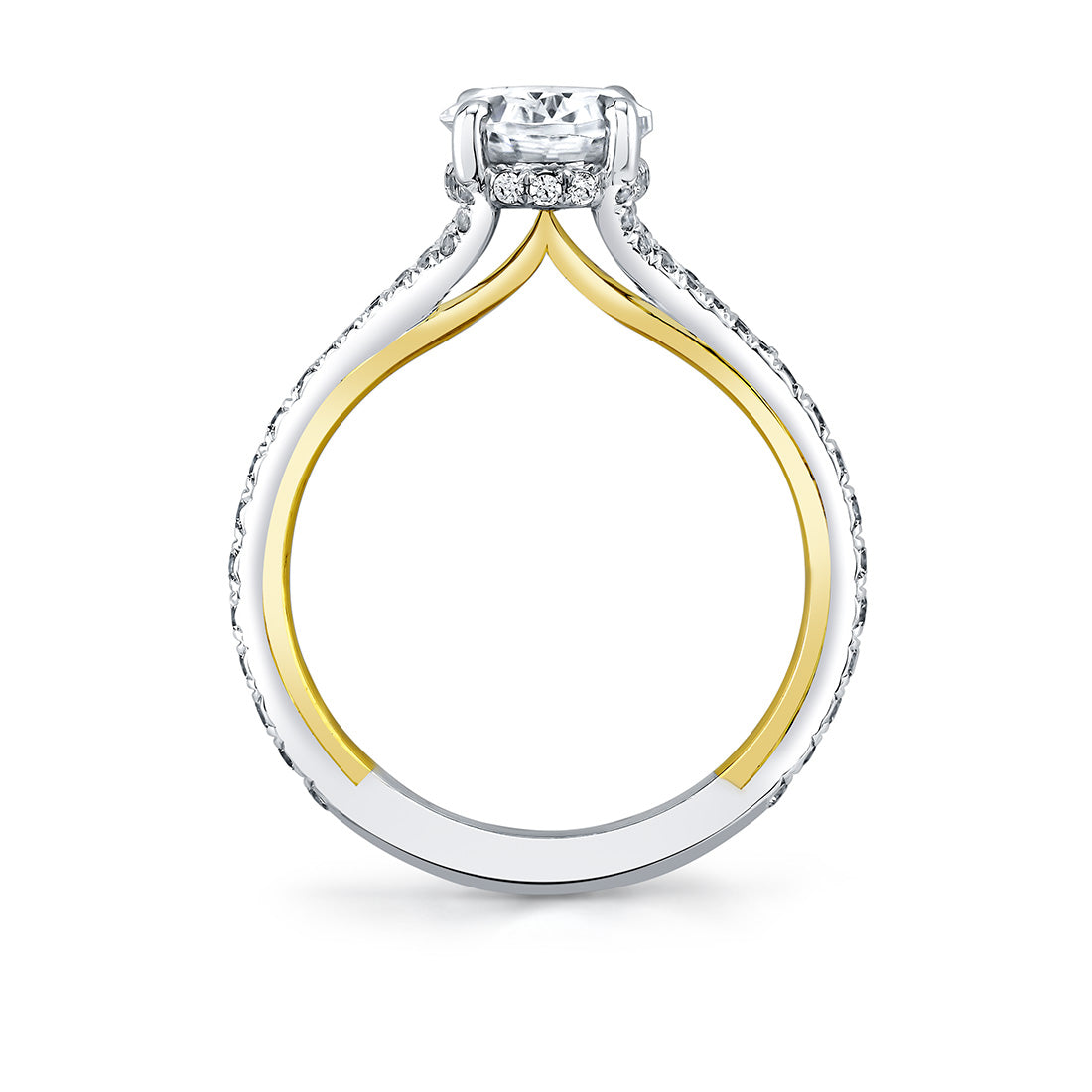 Iconelle Two Tone Shell Taper Hidden Halo Engagement Ring - Whitney