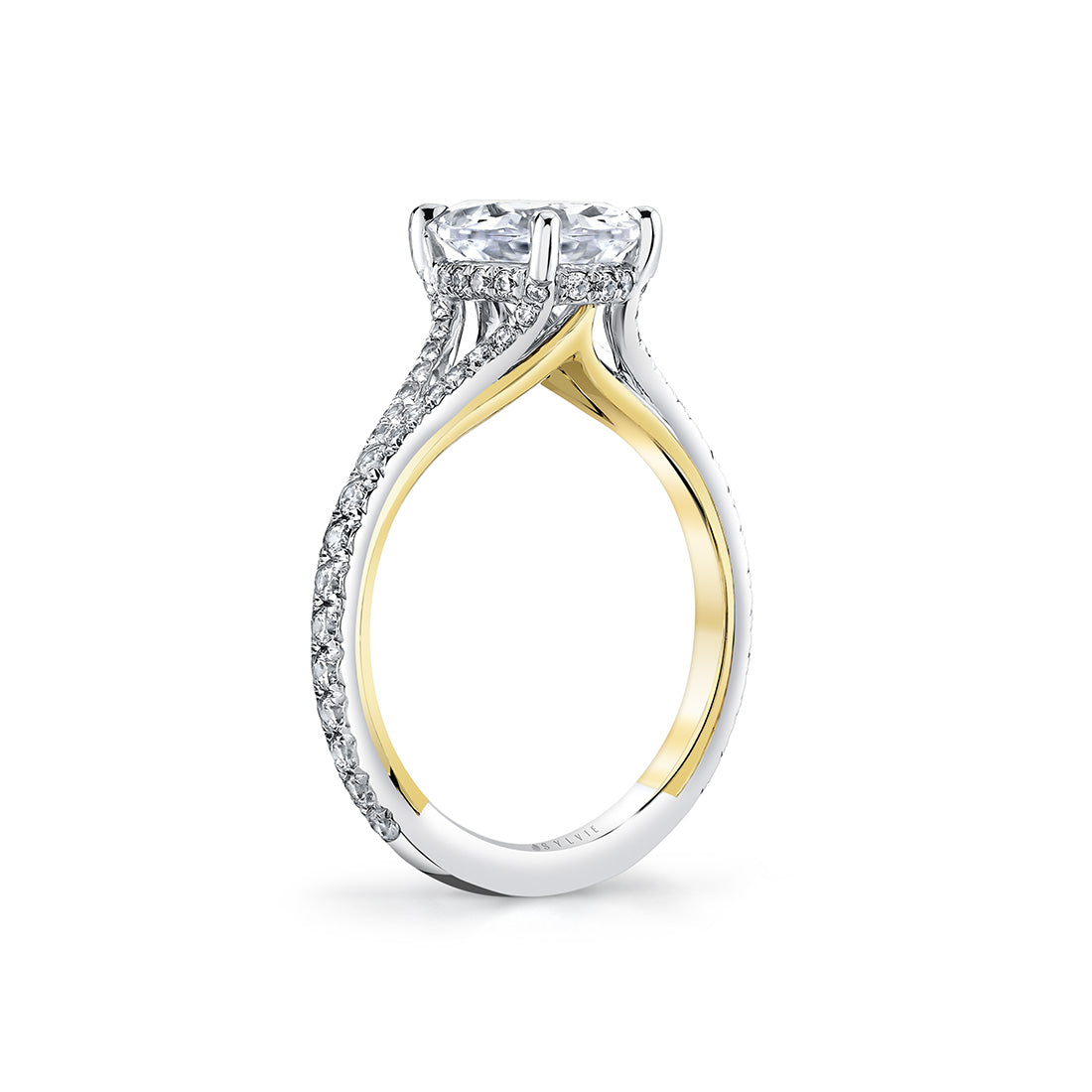 Iconelle Two Tone Shell Taper Hidden Halo Engagement Ring - Whitney