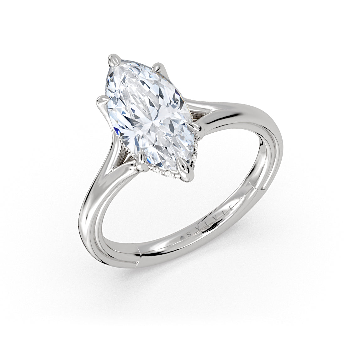 Shell Iconelle Split Shank Hidden Halo Engagement Ring - Cynthia