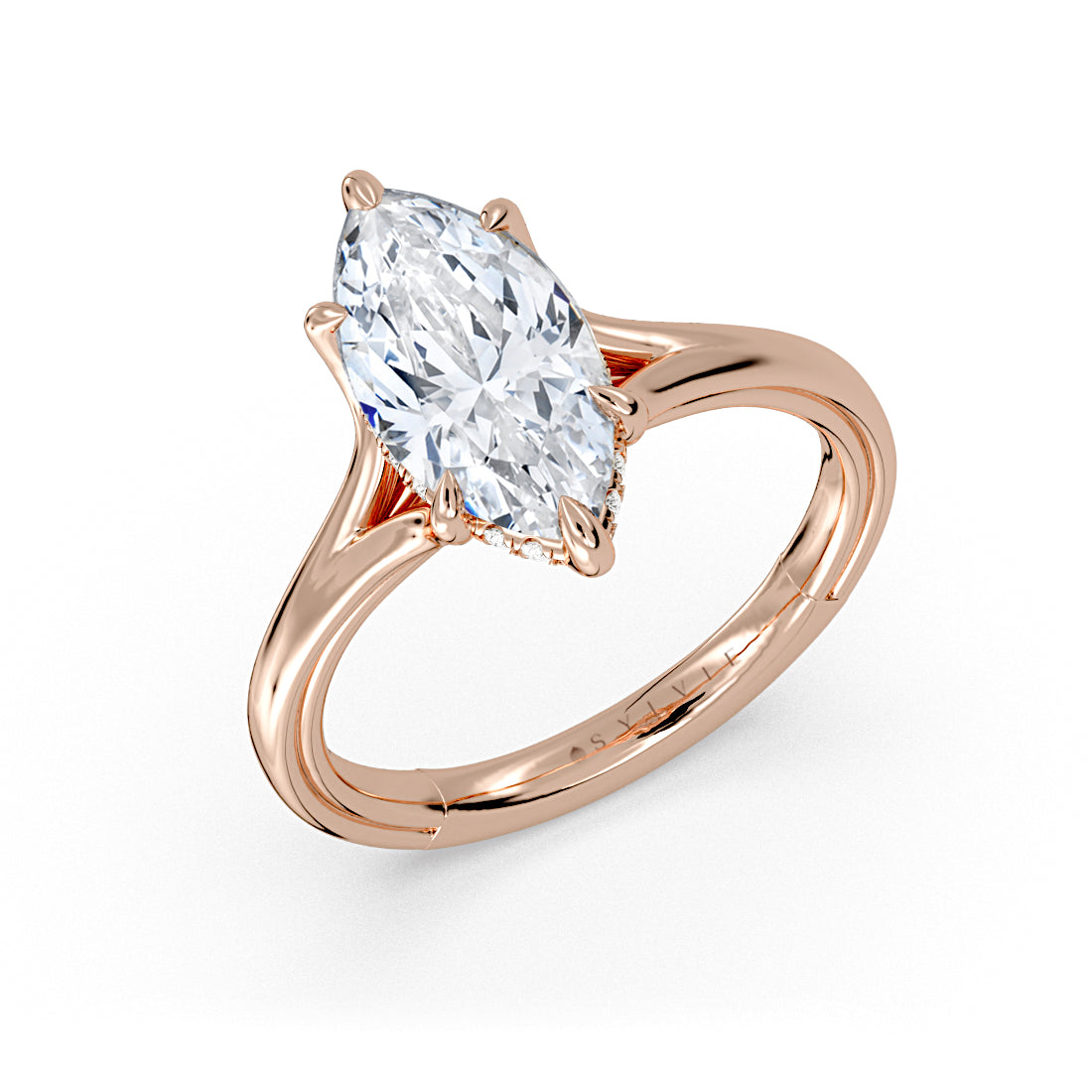 Shell Iconelle Split Shank Hidden Halo Engagement Ring - Cynthia