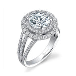 Round Cut Split Shank Double Halo Engagement Ring