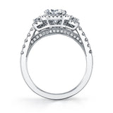 Paris - Three Stone Engagement Ring with Halo