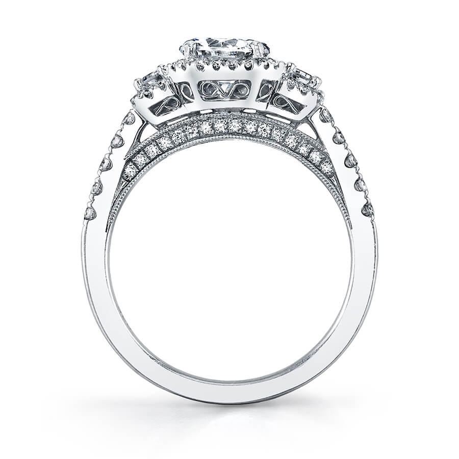 Paris - Three Stone Engagement Ring with Halo