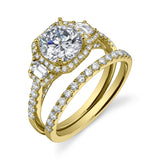 Paris - Three Stone Engagement Ring with Halo