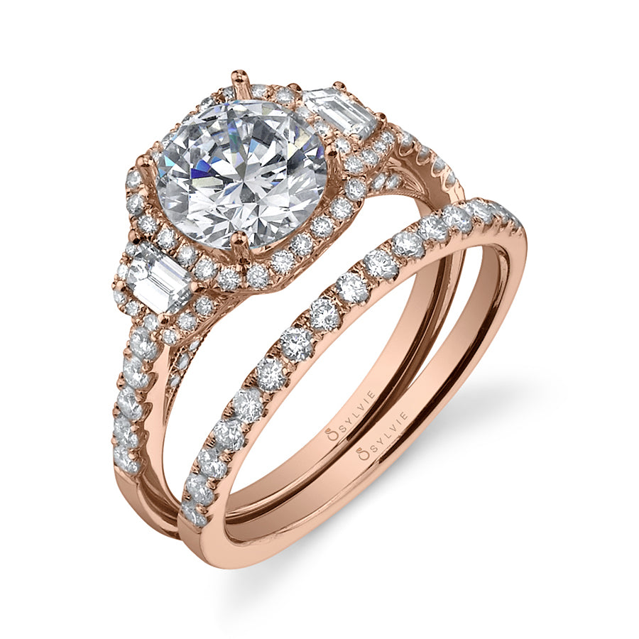 Paris - Three Stone Engagement Ring with Halo
