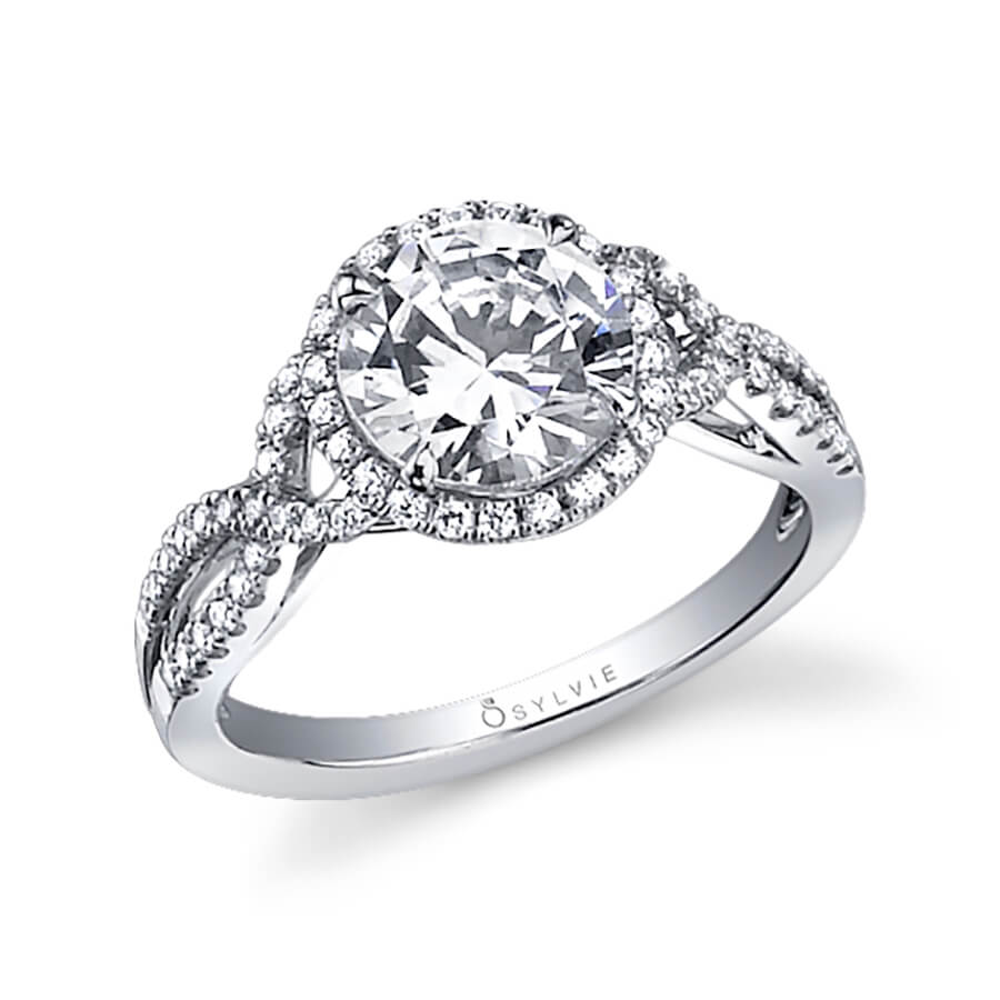 Jocelina - Spiral Engagement Ring with Halo