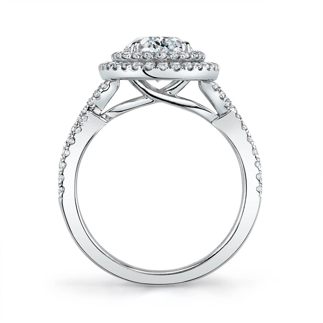 Double Halo Split Shank Engagement Ring