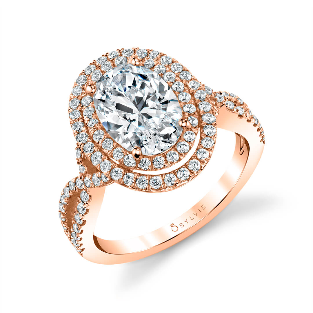 Double Halo Split Shank Engagement Ring