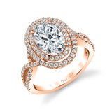 Double Halo Split Shank Engagement Ring