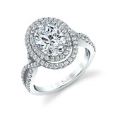 Double Halo Split Shank Engagement Ring