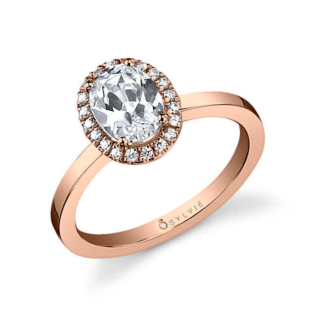 Bernadine - Modern Oval Engagement Ring with Halo