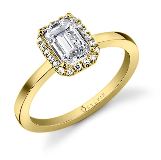 Bernadine - Emerald Cut Engagement Ring with Halo