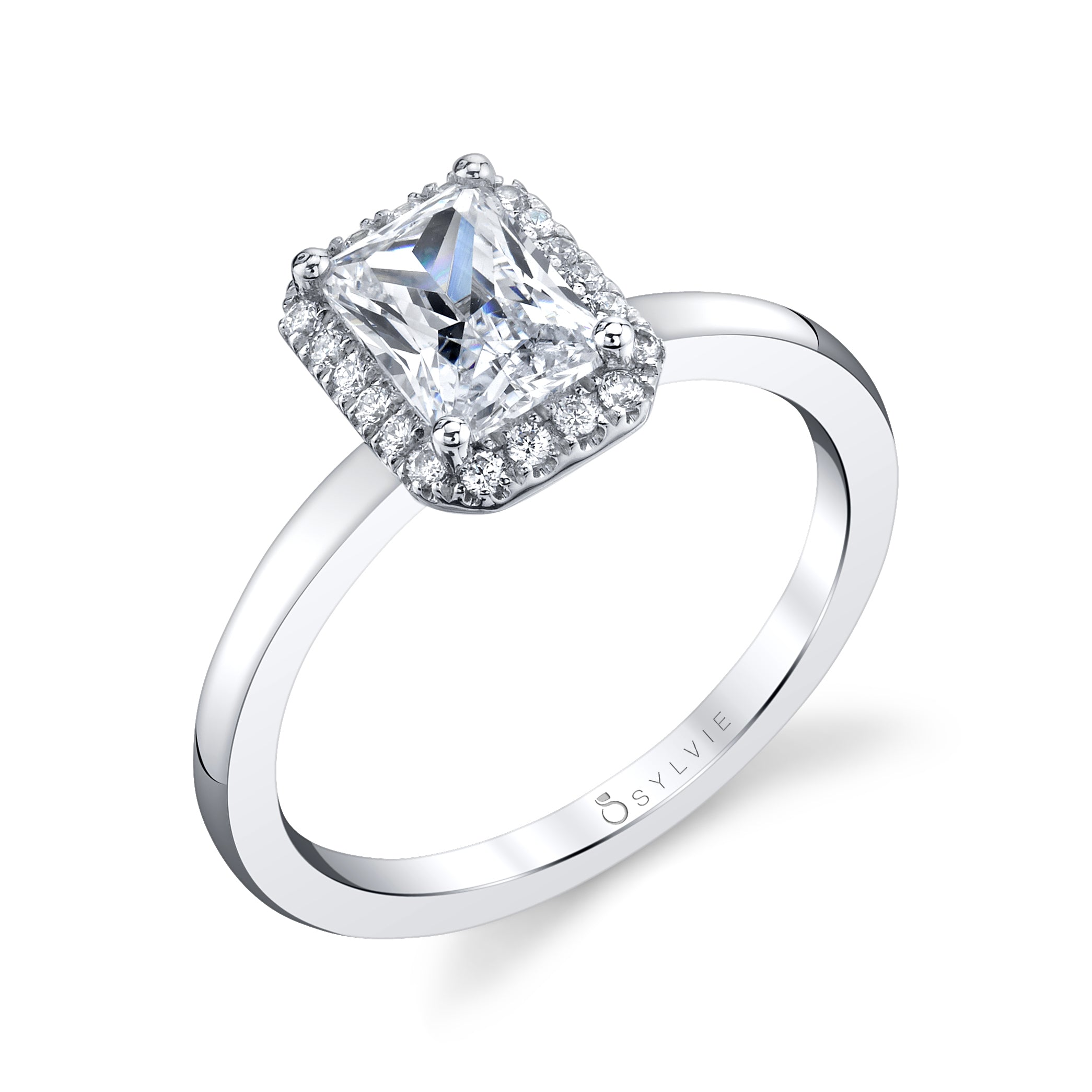 Bernadine - Emerald Cut Engagement Ring with Halo
