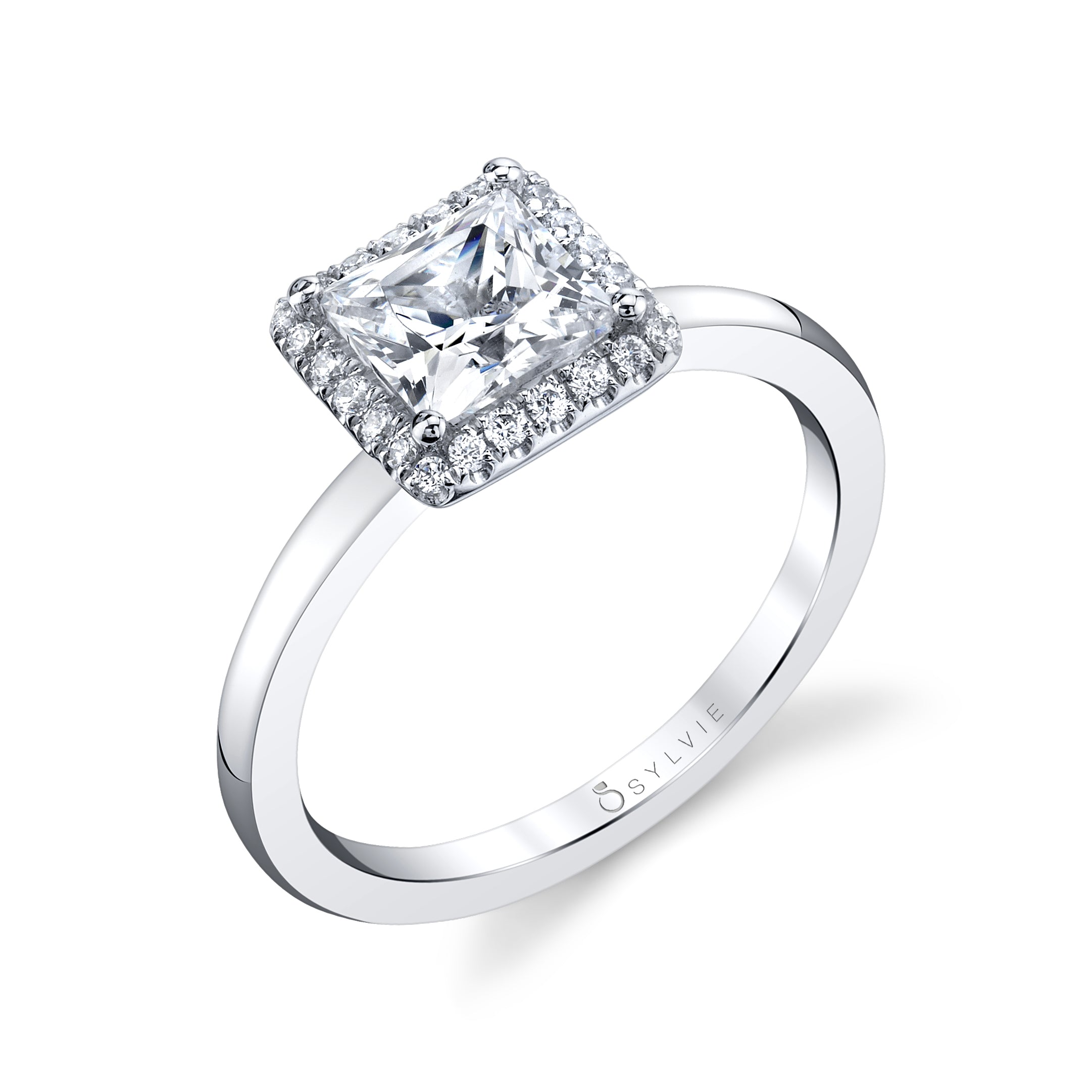 Bernadine - Princess Cut Engagement Ring with Halo