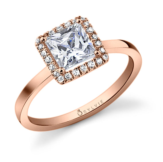 Bernadine - Princess Cut Engagement Ring with Halo