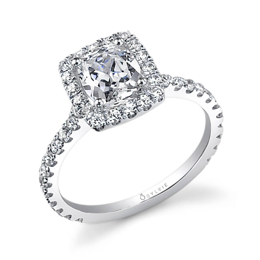 Tina - Classic Cushion Cut Engagement Ring with Halo