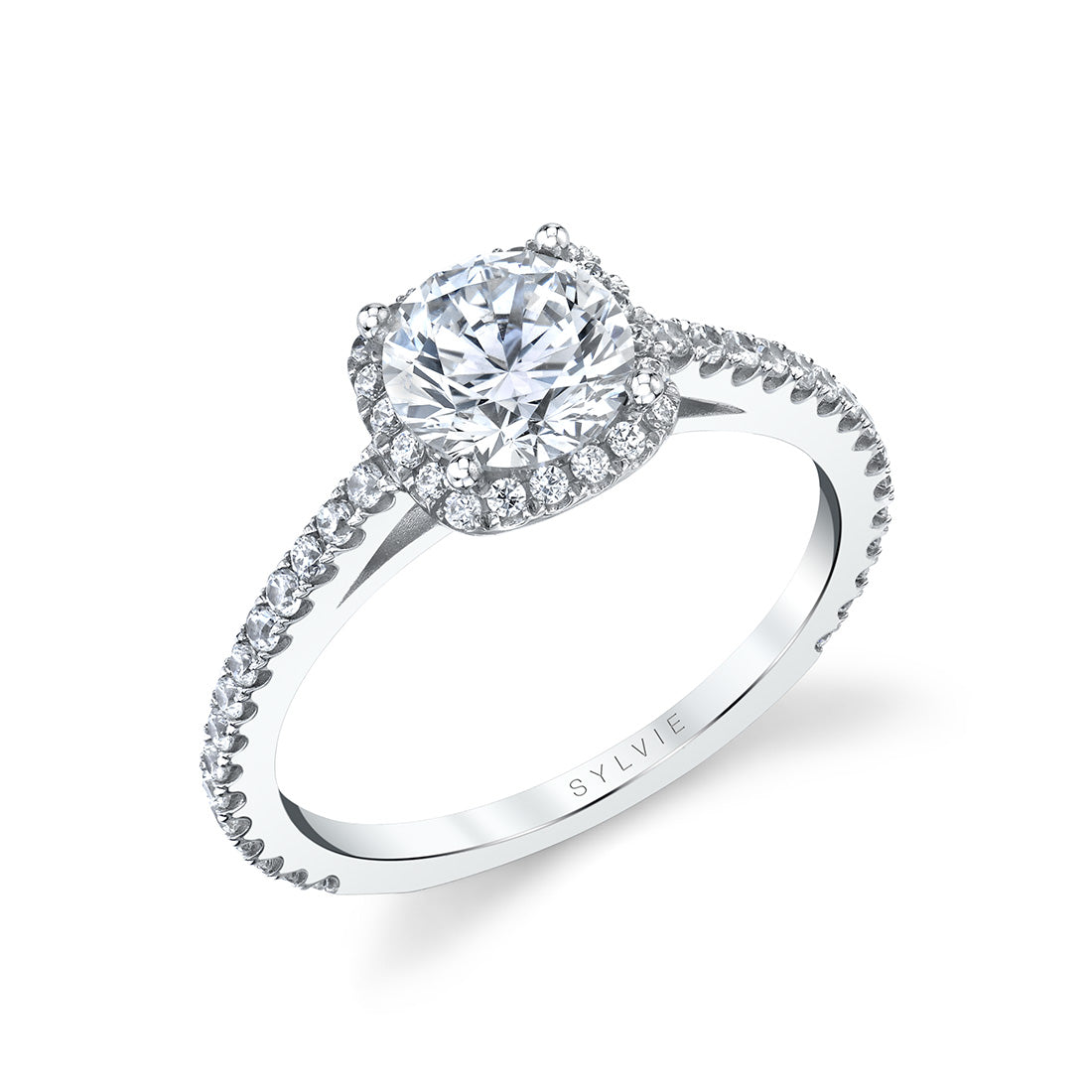Classic Cushion Halo Engagement Ring - Angelika