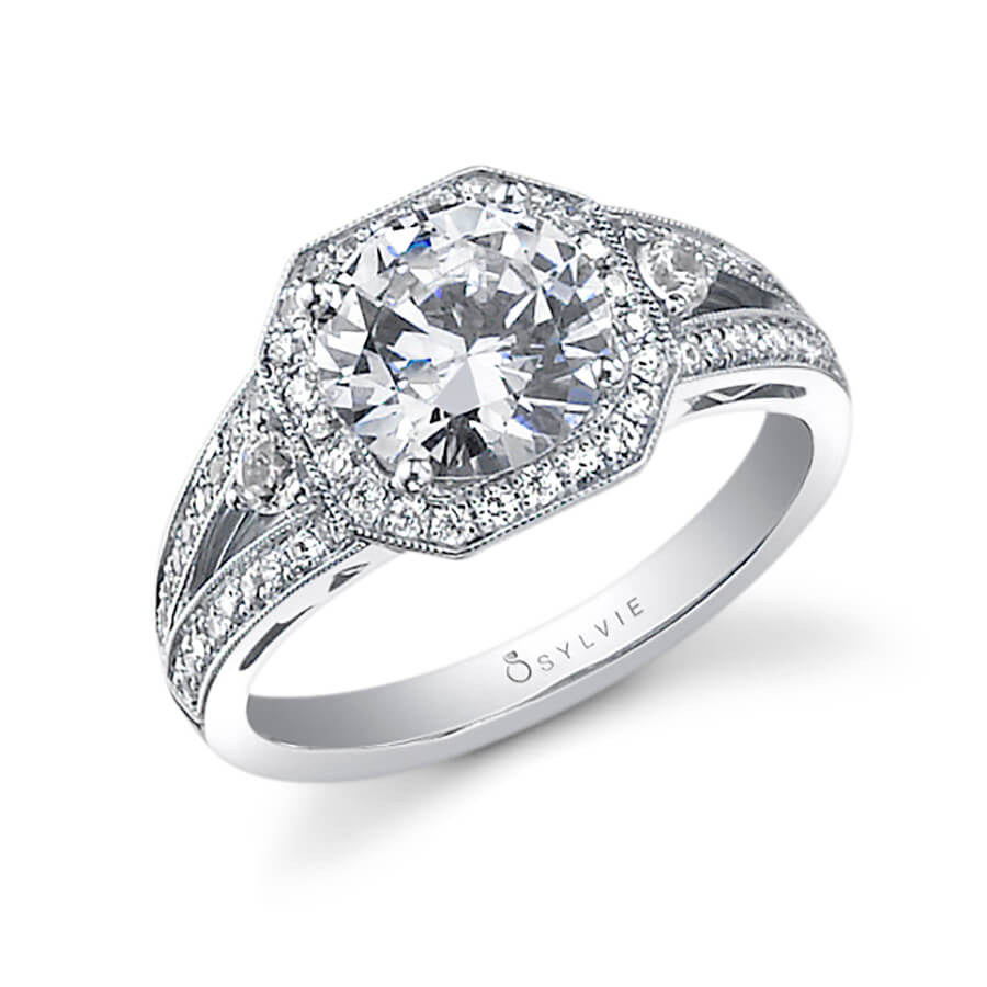 Solange - Vintage Inspired Engagement Ring with Halo