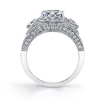 Sandrine - Three Stone Cushion Cut Halo Engagement Ring