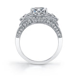 Sandrine - Three Stone Cushion Cut Halo Engagement Ring