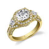 Sandrine - Three Stone Cushion Cut Halo Engagement Ring