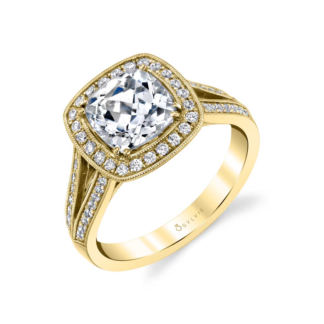 Lea - Vintage Inspired Cushion Cut Halo Engagement Ring