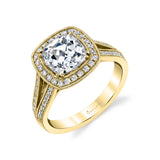 Lea - Vintage Inspired Cushion Cut Halo Engagement Ring