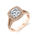 Lea - Vintage Inspired Cushion Cut Halo Engagement Ring