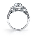 Dominique - Three Stone Cushion Cut Halo Engagement Ring