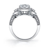 Dominique - Three Stone Cushion Cut Halo Engagement Ring