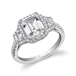 Geraldine - Emerald Cut Three Stone Engagement Ring