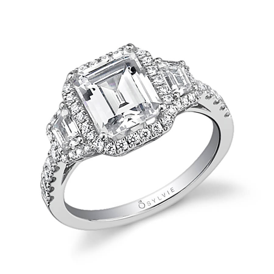 Geraldine - Emerald Cut Three Stone Engagement Ring