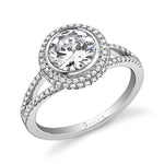 Double Halo Split Shank Engagement Ring