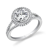 Double Halo Split Shank Engagement Ring