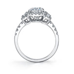 Oval Cut Three Stone Baguette Engagement Ring with Halo - Adeline
