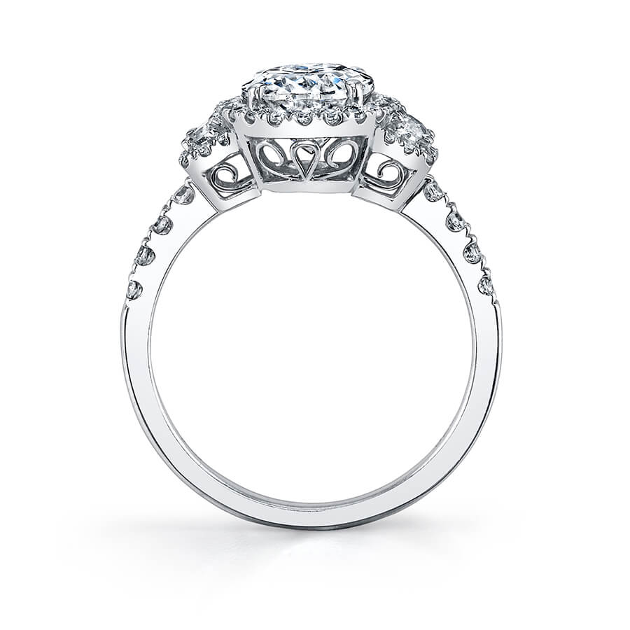 Oval Cut Three Stone Baguette Engagement Ring with Halo - Adeline