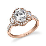 Oval Cut Three Stone Baguette Engagement Ring with Halo - Adeline