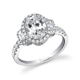 Oval Cut Three Stone Baguette Engagement Ring with Halo - Adeline