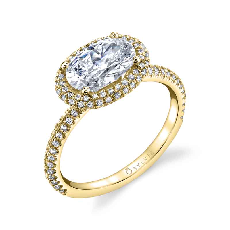 Lysandra - Oval Shaped East to West Engagement Ring with Halo