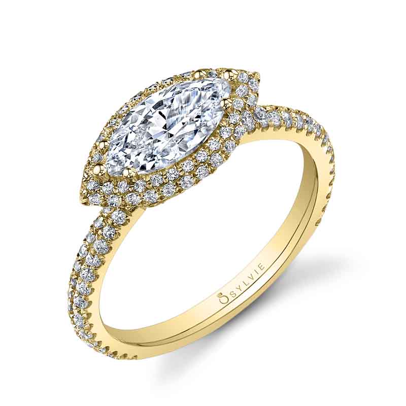Lysandra - Marquise Shaped East to West Engagement Ring with Halo