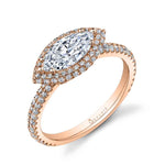Lysandra - Marquise Shaped East to West Engagement Ring with Halo