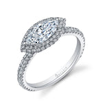 Lysandra - Marquise Shaped East to West Engagement Ring with Halo