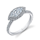Lysandra - Marquise Shaped East to West Engagement Ring with Halo