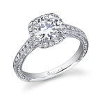 Elayna - Vintage Inspired Round Engagement Ring with Cushion Halo