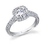 Elayna - Vintage Inspired Round Engagement Ring with Cushion Halo